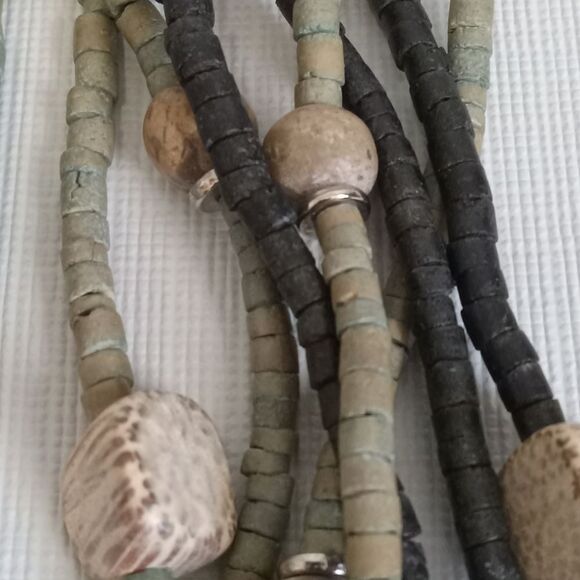 Green & Black Multi Strand Wooden Beaded Layered Bohemian Style Fashion Necklace - Picture 5 of 10